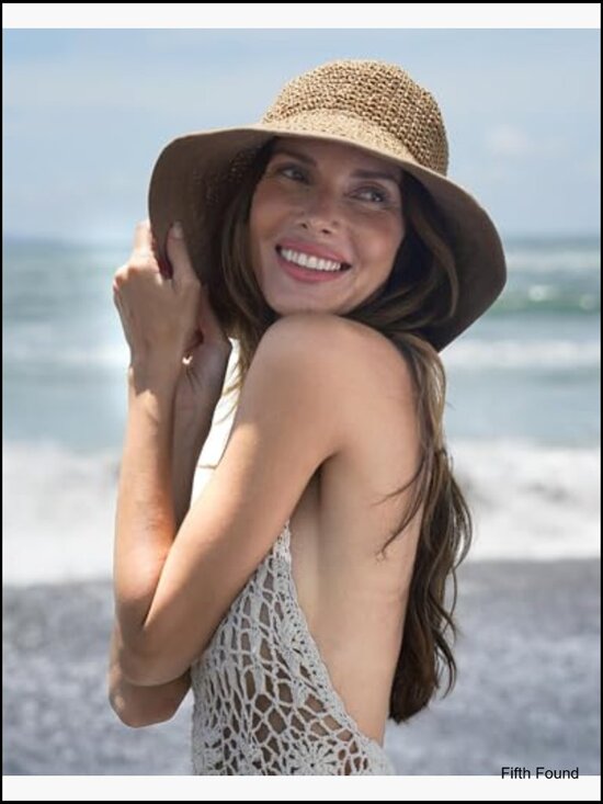 Summer Straw Sun Hat Wide Brim UPF 50 Foldable Travel Beach Hat